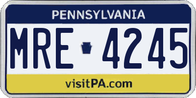 PA license plate MRE4245