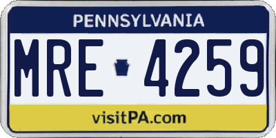 PA license plate MRE4259