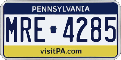 PA license plate MRE4285