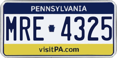 PA license plate MRE4325