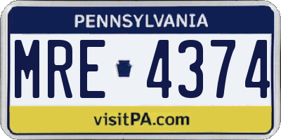 PA license plate MRE4374