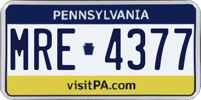 PA license plate MRE4377