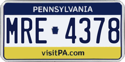 PA license plate MRE4378