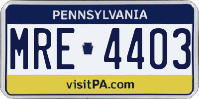 PA license plate MRE4403