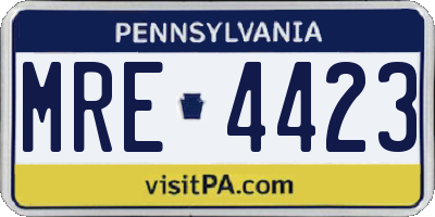 PA license plate MRE4423