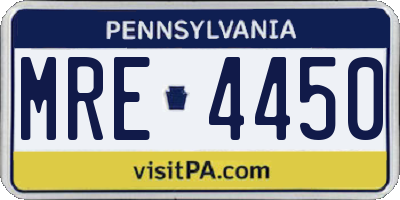 PA license plate MRE4450