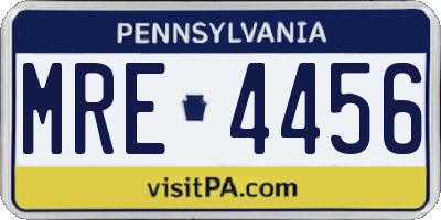 PA license plate MRE4456