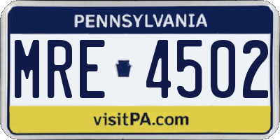 PA license plate MRE4502