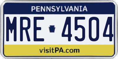 PA license plate MRE4504