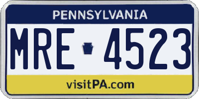 PA license plate MRE4523