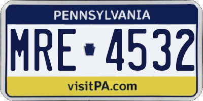 PA license plate MRE4532