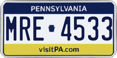 PA license plate MRE4533