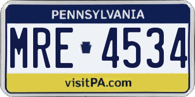 PA license plate MRE4534
