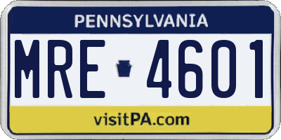 PA license plate MRE4601