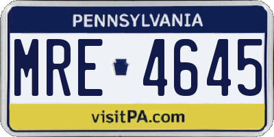 PA license plate MRE4645