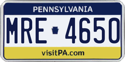 PA license plate MRE4650