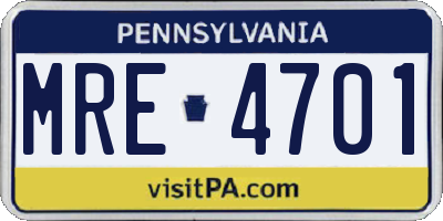 PA license plate MRE4701