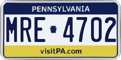 PA license plate MRE4702