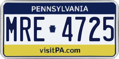 PA license plate MRE4725