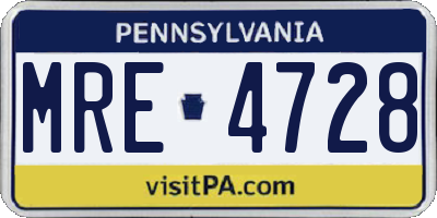 PA license plate MRE4728