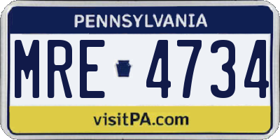 PA license plate MRE4734