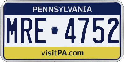 PA license plate MRE4752