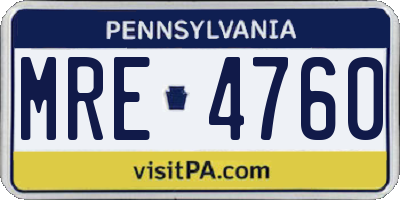 PA license plate MRE4760