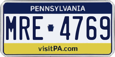 PA license plate MRE4769