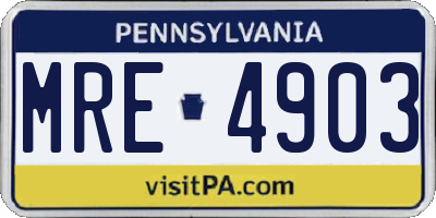 PA license plate MRE4903