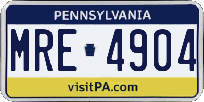 PA license plate MRE4904