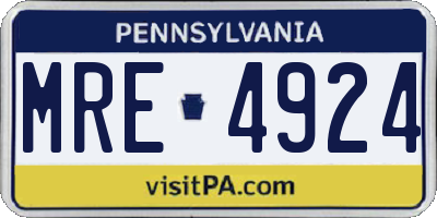 PA license plate MRE4924