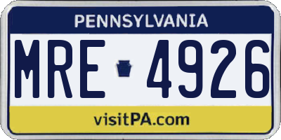 PA license plate MRE4926
