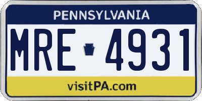PA license plate MRE4931