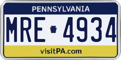 PA license plate MRE4934