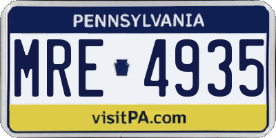 PA license plate MRE4935