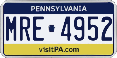 PA license plate MRE4952