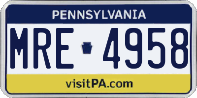 PA license plate MRE4958