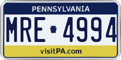 PA license plate MRE4994