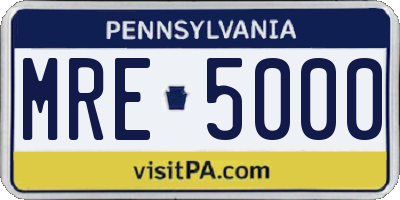 PA license plate MRE5000
