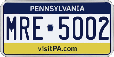 PA license plate MRE5002