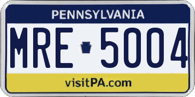PA license plate MRE5004