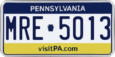 PA license plate MRE5013