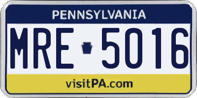 PA license plate MRE5016