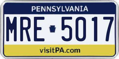 PA license plate MRE5017