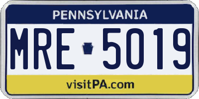 PA license plate MRE5019