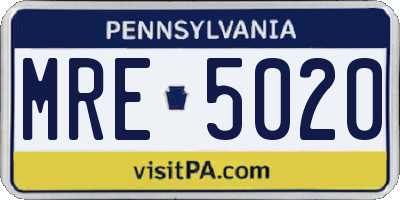 PA license plate MRE5020