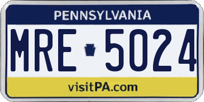 PA license plate MRE5024