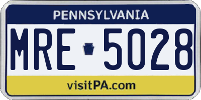PA license plate MRE5028