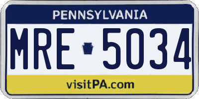 PA license plate MRE5034