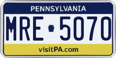 PA license plate MRE5070